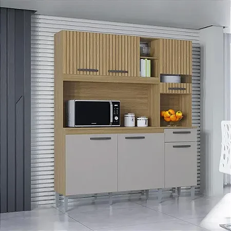 KIT COZINHA 6PTS BARBARA DAMASCO RIPADO/OFF WHITE