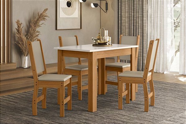 Conjunto de mesa BELLAGIO com 4 cadeiras FREIJO/OFF WHITE