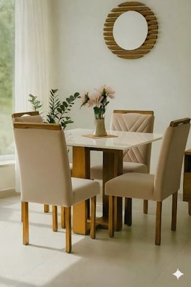 Conjunto de mesa ANJO com 4 cadeiras Gol MEL-OFF WHITE/BEGE