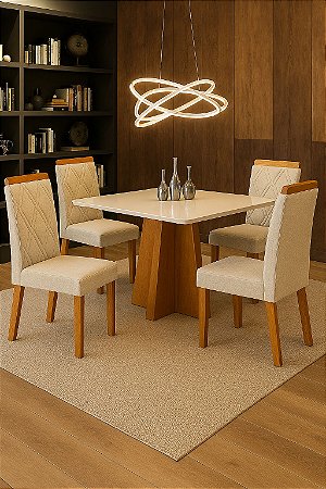 Conjunto de mesa ALICE com 4 cadeiras Olga 90X90