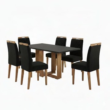 Conjunto de mesa HANA com 6 cadeiras Gol 1,60x80 MEL-CINZA/PRETO