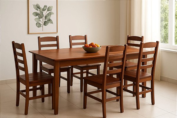 Conjunto de mesa VERNIZ com 6 cadeiras