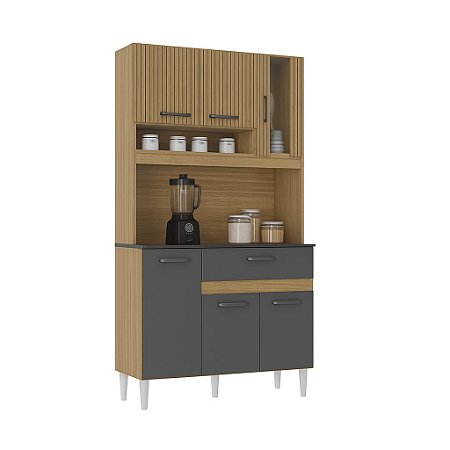 KIT COZINHA CORAL 6 portas DAMASCO RIPADO/CINZA