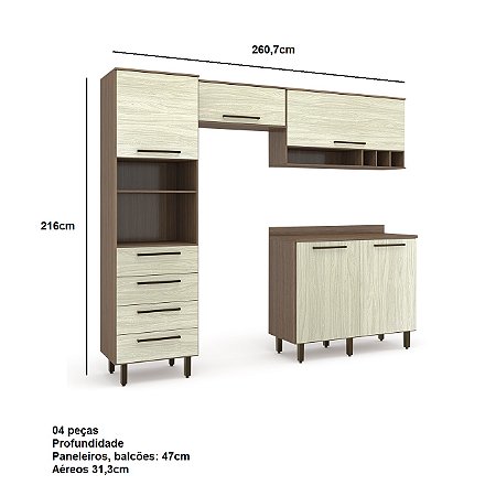 Cozinha modulada 4 peças EVOLUTION TANNAT/LEGNO CREMA
