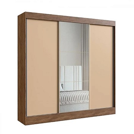 Guarda Roupa Casal Michigan 3 Portas 4 Gavetas 100% MDF com Espelho CASTANHO/NUDE