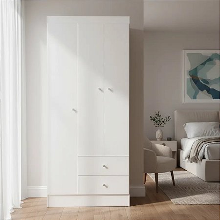 Guarda Roupa Solteiro Versa 3 Portas 2 Gavetas Branco/Rosa Flex