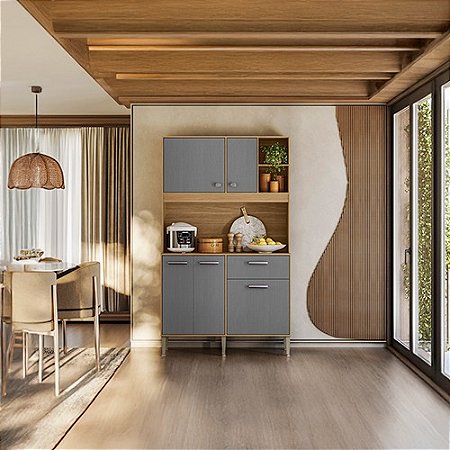 Cozinha Compacta 5 Portas 1 Gaveta LIV FREIJO/CINZA