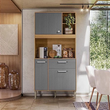 Cozinha Compacta 03 Portas 01 Gaveta ZEN FREIJÓ/CINZA