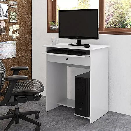 Mesa de computador / Escrivaninha - Prática cor Branca com gav