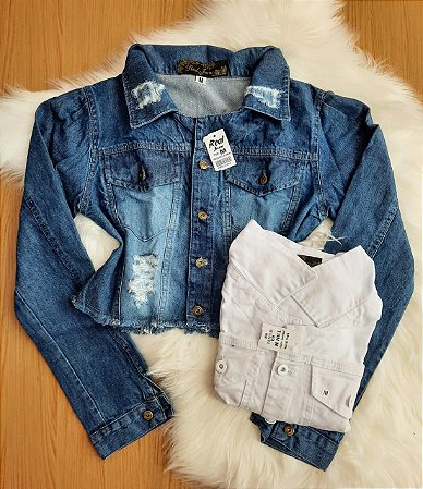 jaqueta jeans com flores