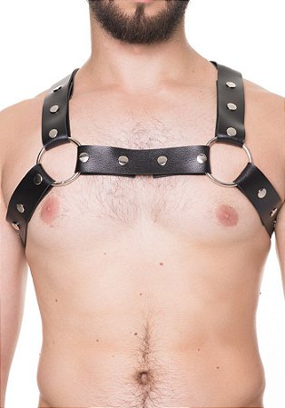 HARNESS EM COURO SINTETICO PRETO