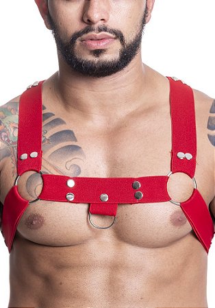 HARNESS EM ELASTICO VERMELHO COM METAL