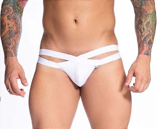 JOCK EM SUPLEX BRANCO COM ELASTICO FRONTAL DUPLO ABERTO