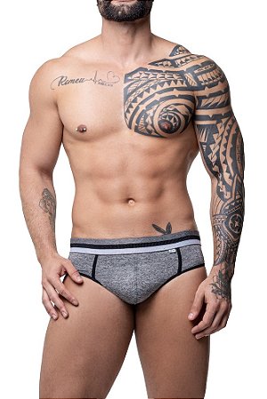 CUECA SPLEX CANELADO CINZA FRENTE SLIP ATRAS JOCK