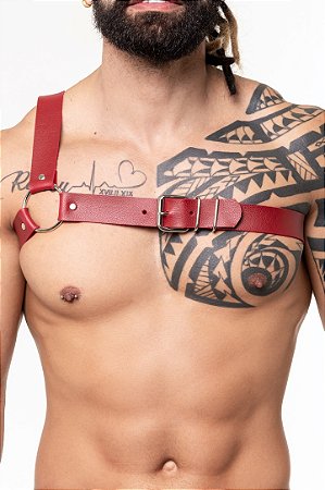 HARNESS EM COURO SINTETICO VERMELHO