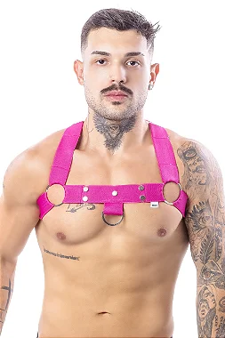 HARNESS EM ELÁSTICO ROSA COM METAL