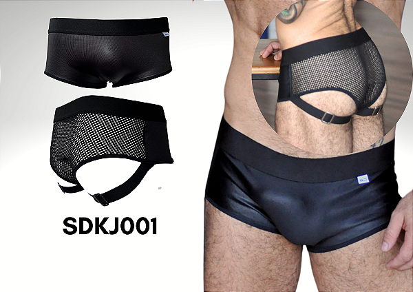 CUECA SEX EM COURO SINTÉTICO E ARRASTÃO