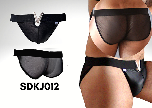 CUECA SEX EM COURO SINTÉTICO E TULE