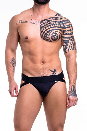 Cueca Jockstrap Preto Fio 4 Tiras