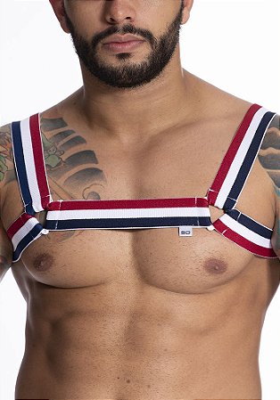 Harness em Elástico Tricolor com Argolas