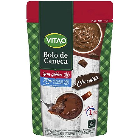 Bolo de Caneca Sabor Chocolate Zero Açúcares e Sem Glúten Vitao 55g *Val.111124