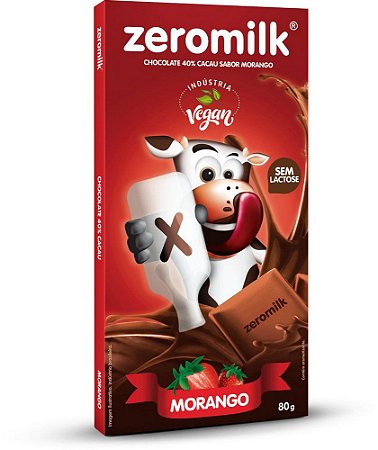 Barra de Chocolate 40% Cacau Sabor Morango SG, ZL e Veg ZeroMilk 80g *Val.190125