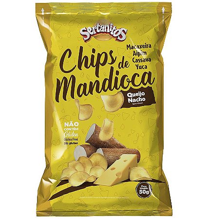 Chips de Mandioca Sabor Queijo Nacho Sem Glúten Sertanitos 50g *Val.040824