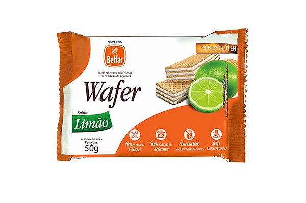 Wafer Recheado Sabor Limão SG e SL Belfar 50g *Val.311224