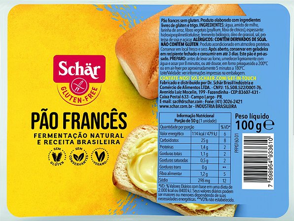 Pão Francês "Receita Brasileira' SG e Vegano Schar 100g *Val.040724