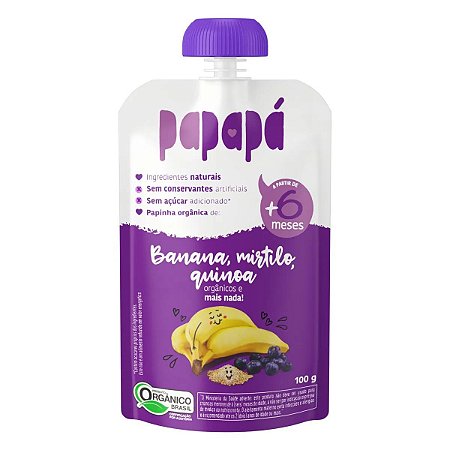 Papinha Orgânica Banana Mirtilo e Quinoa Sem Glúten Papapá 100g *Val.181024