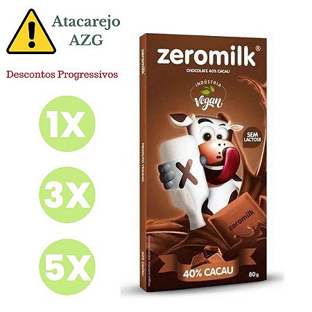Barra de Chocolate 40% Cacau SG, ZL e Veg  ZeroMilk 80g *Val.280125