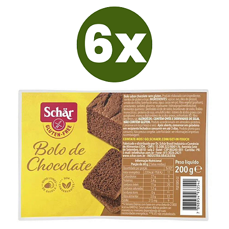 Kit 6 Bolos de Chocolate Sem Glúten Schar 200gr *Val.231024