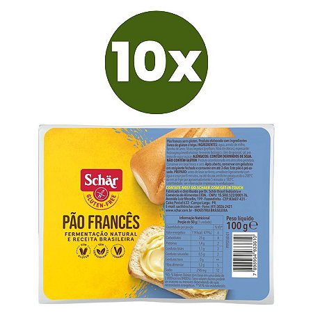Kit 10 Pães Francês "Receita Brasileira' SG e Vegano Schar 100g *Val.020524