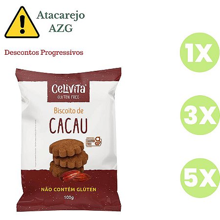 Biscoito de Cacau Sem Glúten Sem Lactose Celivita 100g *Val.101024