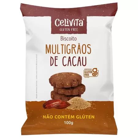 Biscoito de Multigrãos de Cacau Sem Glúten Sem Lactose Celivita 100g *Val.240624