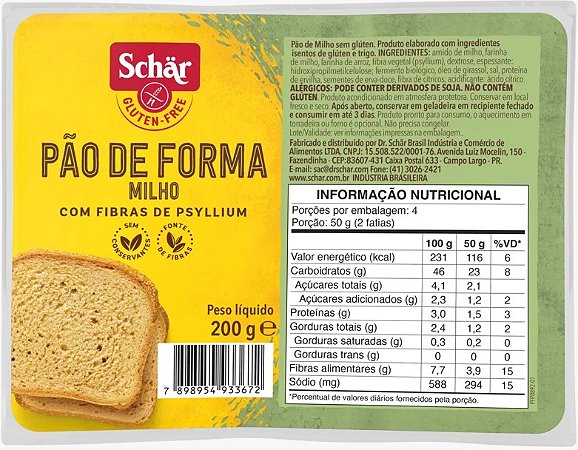 Pão de Forma de Milho Sem Glúten Schar 200g *Val 071225