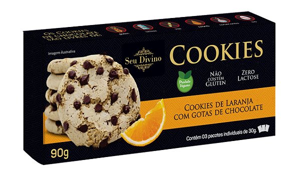 Cookies de Laranja com Gotas de Chocolate Sem Glúten e Vegano Seu Divino 90g *Val.111024