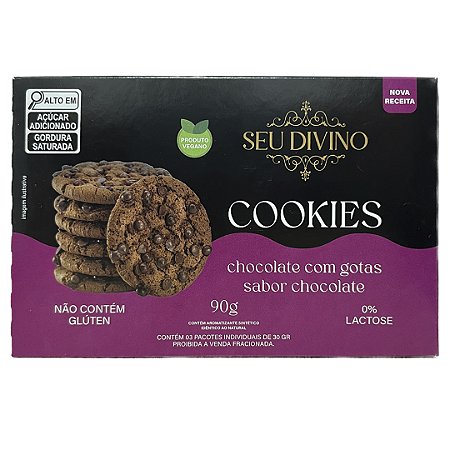 Cookies de Chocolate com Gotas de Chocolate Sem Glúten e Vegano Seu Divino 90g *Val.160824