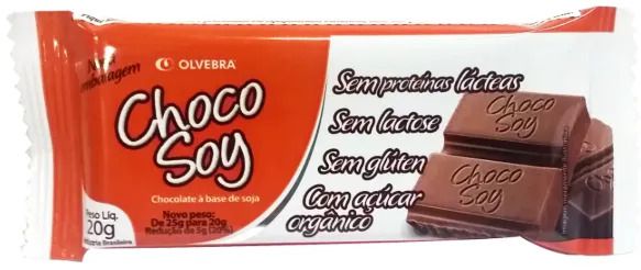 Barrinha de Chocolate Tradicional Sem Lactose e Sem Glúten Choco Soy 20g *Val.300424