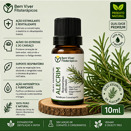Óleo Essencial de Alecrim (Rosmarinus Officinalis) 10ml