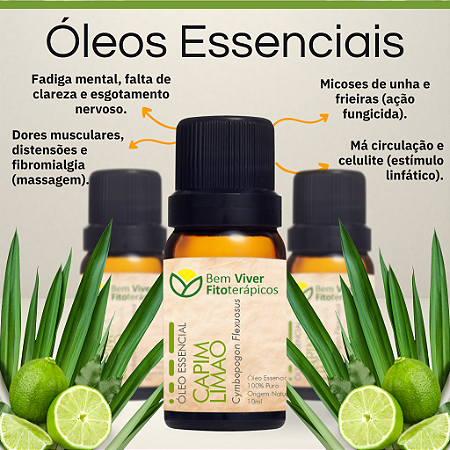 Óleo Essencial de Capim Limao (Lemongrass) (Cymbopogon Flexuosus) 10ml