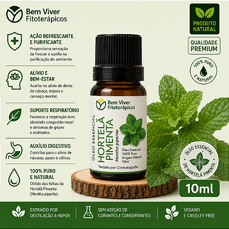 Óleo Essencial de Hortelã Pimenta (Mentha piperita) 10ml