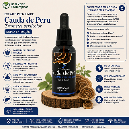 Extrato Premium de Cauda de Peru (Trametes versicolor) 30ml
