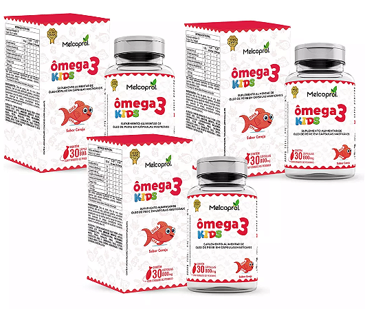 3 Unid - Ômega-3 Peixinho Kids 800mg - 30 Cápsulas - Melcoprol