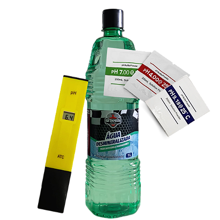 Kit Medidor de pH + Água Desmineralizada 1L + Sachês de Calibração