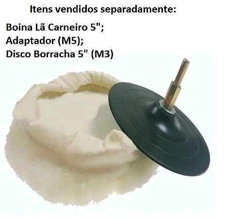 Boina 5" Lã Carneiro p/ Polimento, Disco e Adaptador (Vendidos Separadamente)