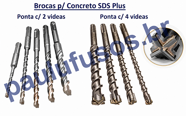 Brocas p/ Concreto SDS PLUS (Encaixe Rápido) com 2 ou 4 Vídeas (Cruz)