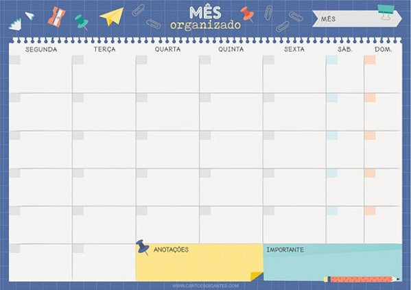 Bloco planner mensal Divertido - Cartões Gigantes