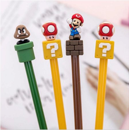 Caneta Mário Bros - Mário, Cogumelo e Goomba