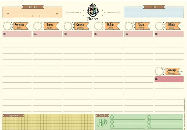 Bloco planner semanal - Harry Potter